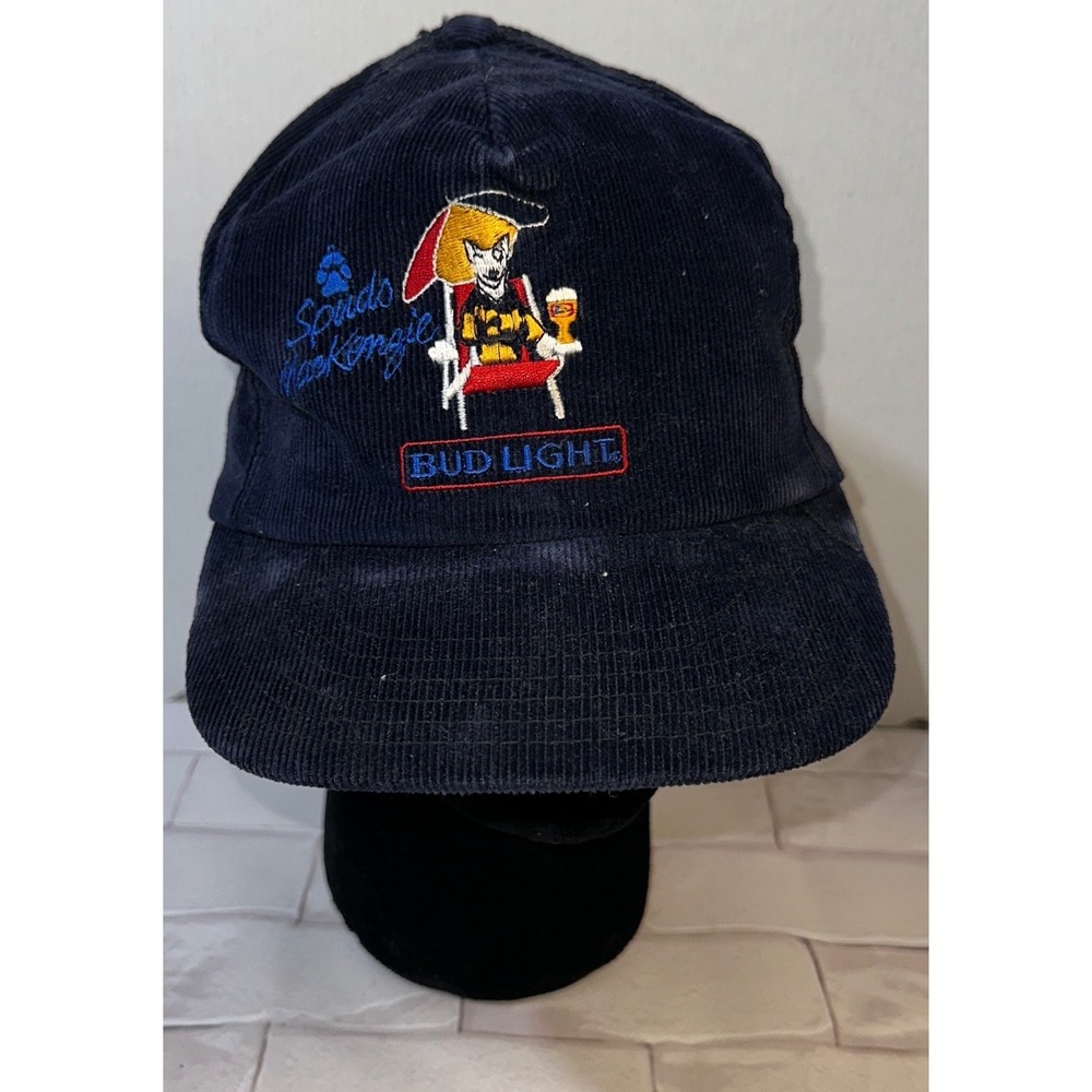 Vintage Spuds MacKenzie Bud Light Corduroy Hat Navy Blue 80s‎ Snapback USA Made